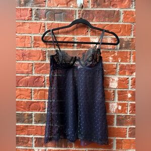 Victoria's Secret 36B Blue Black Sheer Textured Babydoll Chemise Whimsigoth